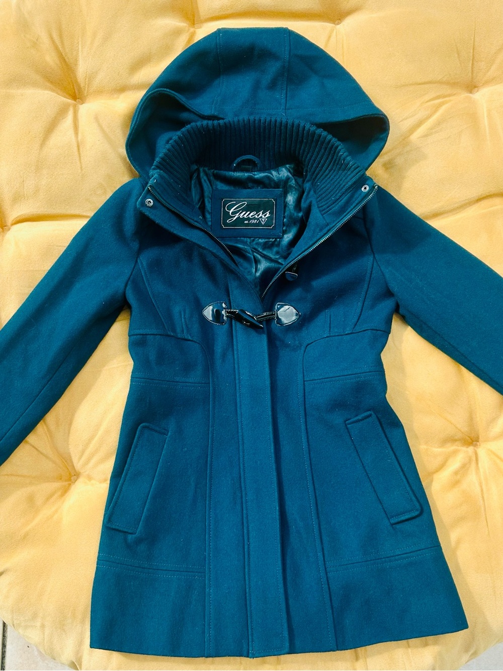 GUESS Vintage Teal Hooded Toggle Trench Coat